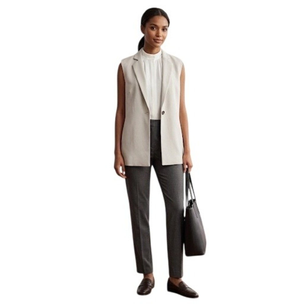J. Jill‎ Wearever Collection Sleeveless Blazer Vest DK Oatmeal Beige Size M NEW
